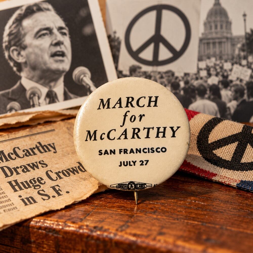 1968 Eugene McCarthy March for McCarthy San Francisco July 27 Campaign Pin
